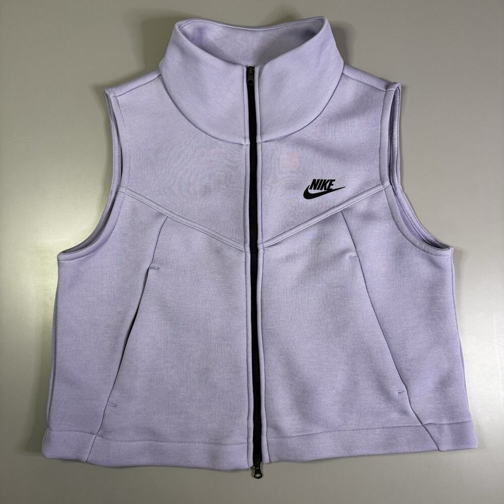 Nike Women’s Fleece Vest Size M Purple Full Zip Sleeveless Mock Neck Swoosh